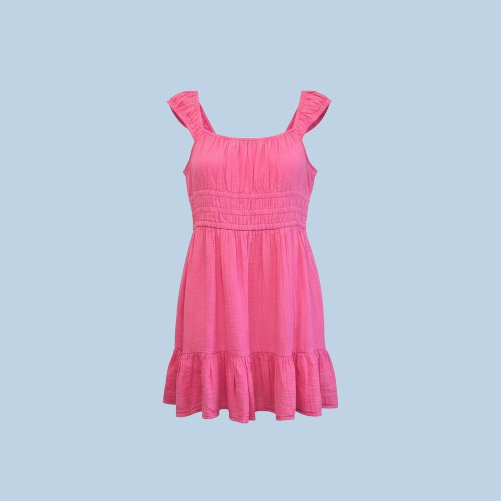 Abound Gauze Tiered Mini Dress XL Pink Smocked Ruffle Strap Cotton Excellent